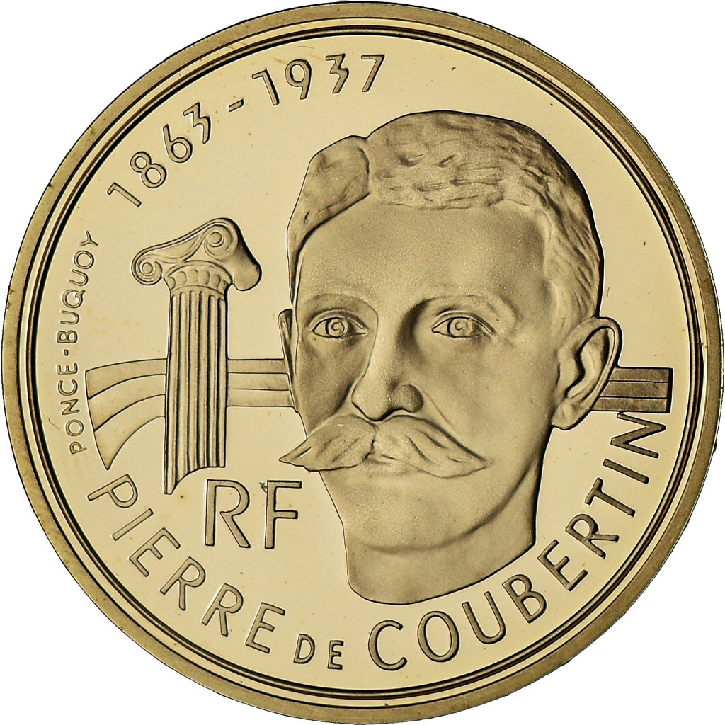 France, Pierre de Coubertin, 500 Francs, 1991, Monnaie de Paris, BE, MS(65-70)