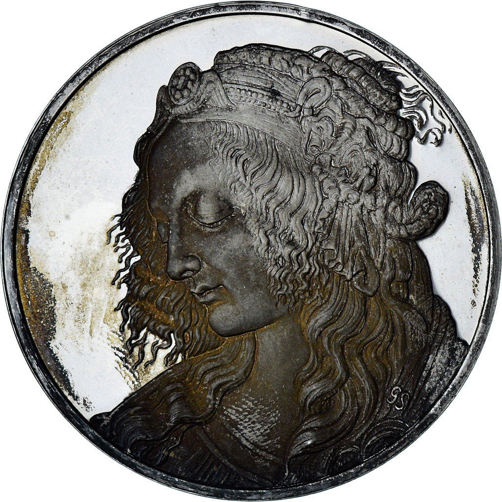 Francia, medalla, Léonard de Vinci, profil de jeune femme, Proof, EBC+, Plata