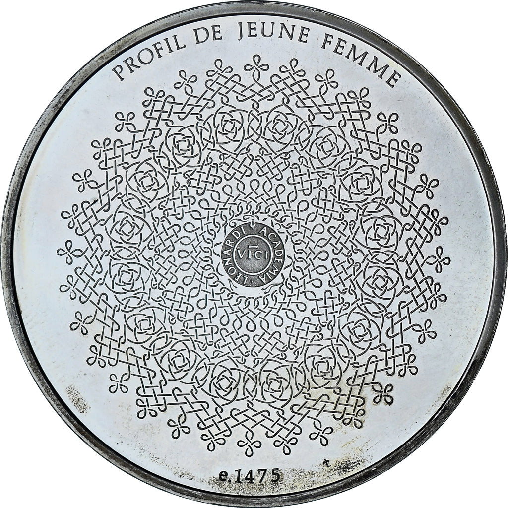 Francia, medalla, Léonard de Vinci, profil de jeune femme, Proof, EBC+, Plata