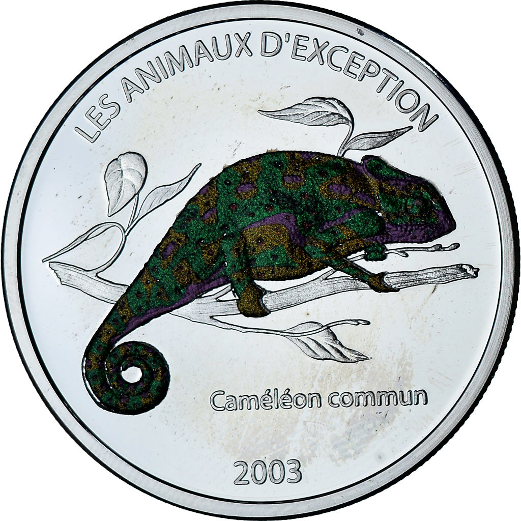 Congo Democratic Republic, Caméléon commun, 10 Francs, 2003, BE, colourized
