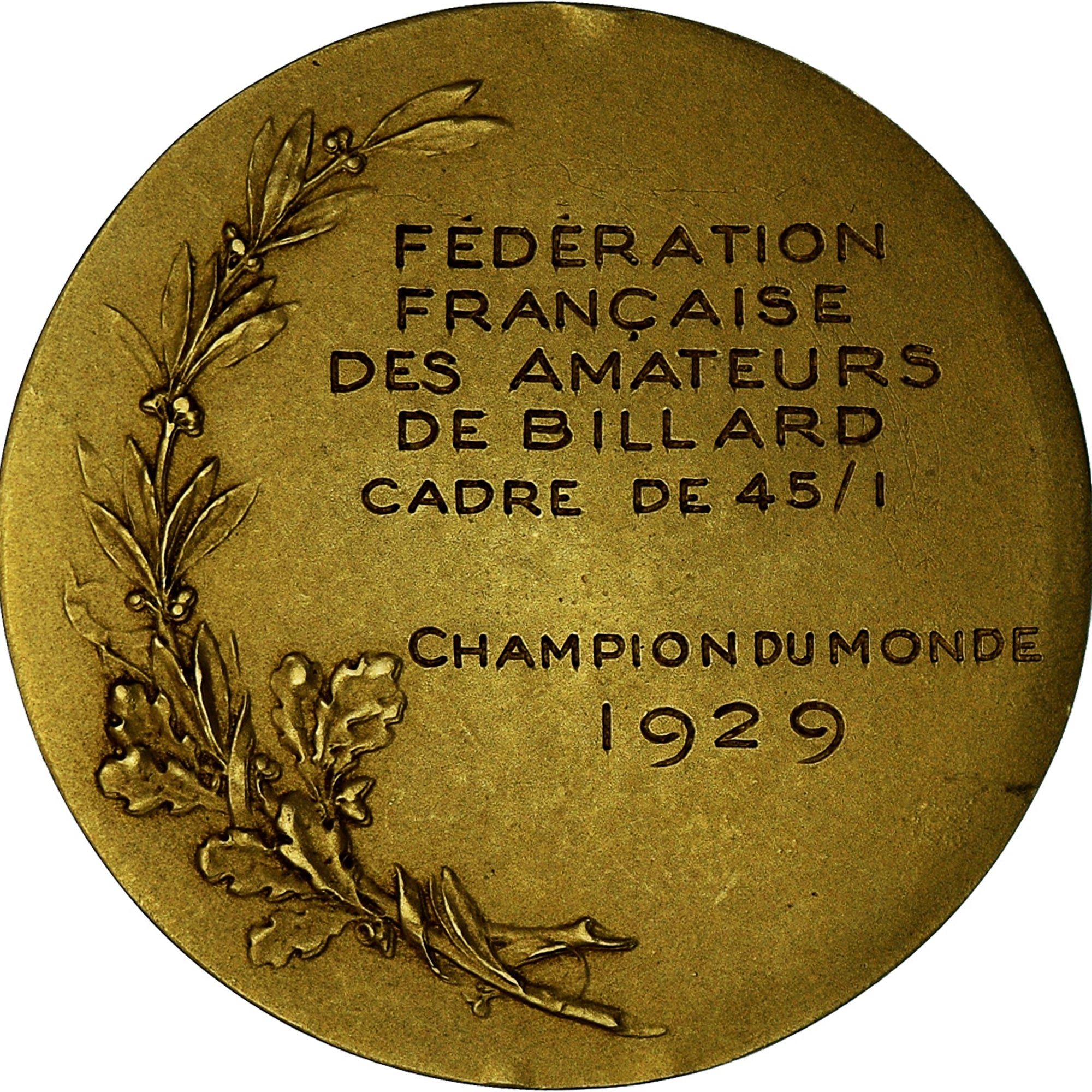 Francia, medalla, Gallia, 1929, Morlon, Champion du Monde de billard, EBC+, Oro