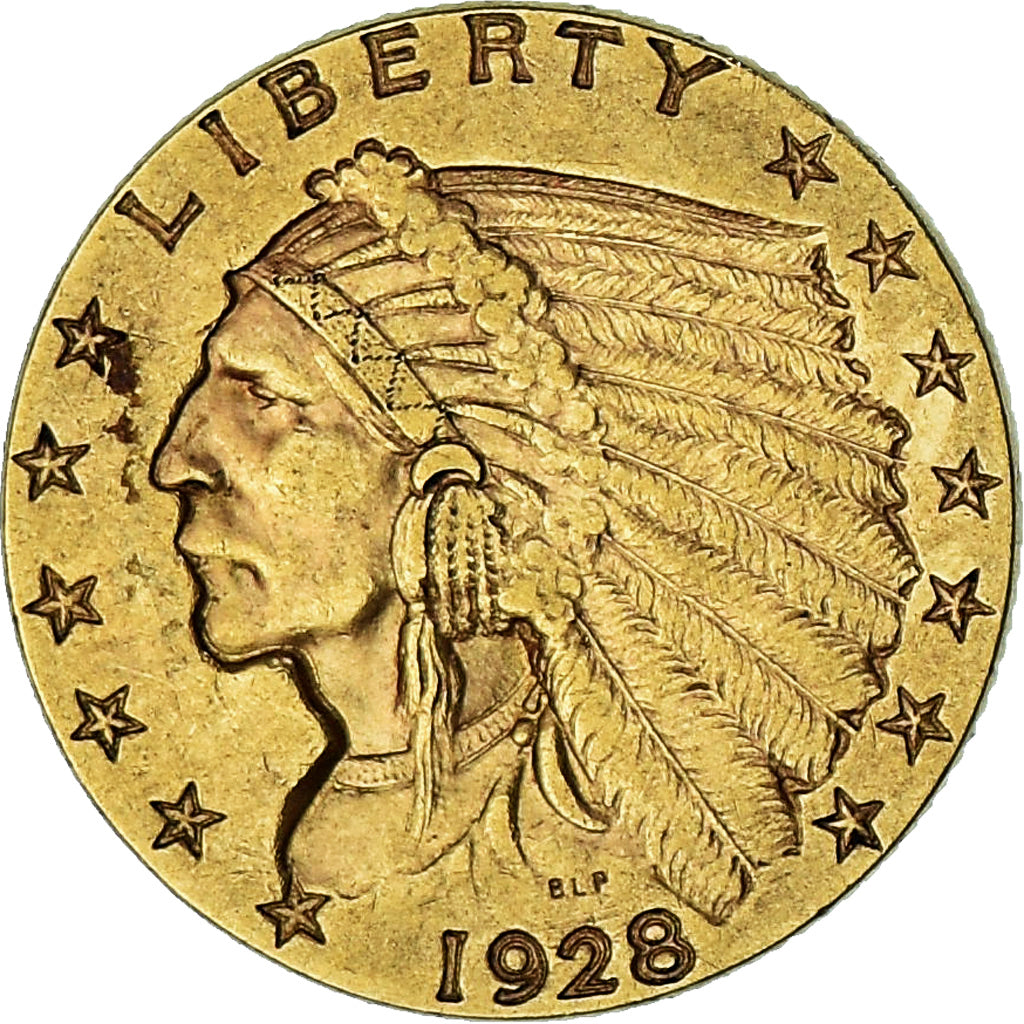États-Unis, Indian Head, $2.50, Quarter Eagle, 1928, Philadelphie, TTB+, Or
