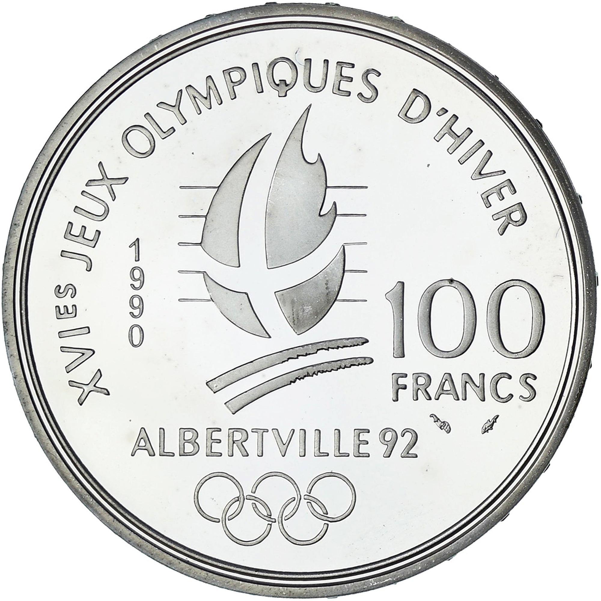 France, Albertville - Bobsledding, 100 Francs, 1990, Monnaie de Paris, BE