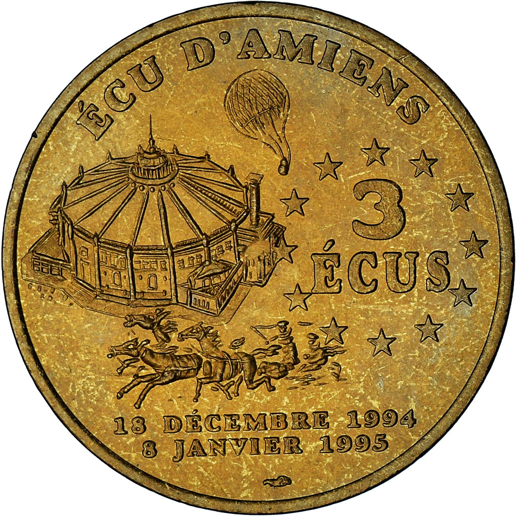 France, 3 écus d'Amiens, Cirque Jules Verne, 1994, AU(55-58), Brass