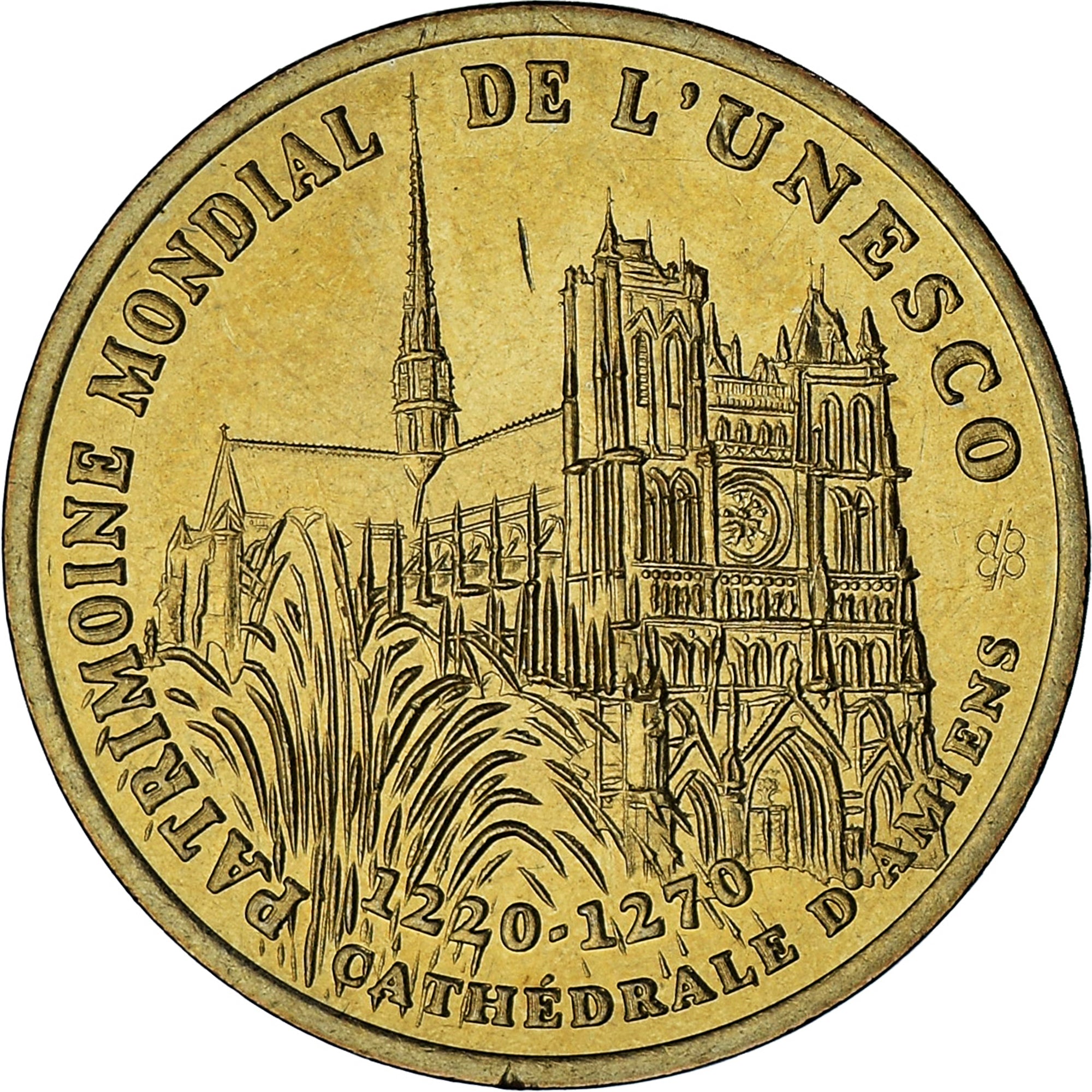 France, 1 écu d'Amiens, Cathédrale d'Amiens, 1994, AU(55-58), Brass