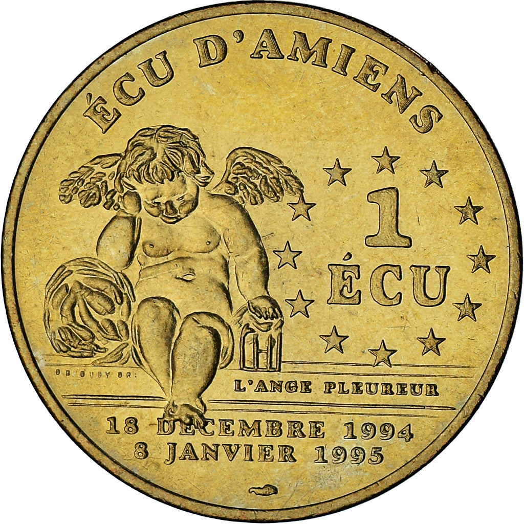 France, 1 écu d'Amiens, Cathédrale d'Amiens, 1994, AU(55-58), Brass
