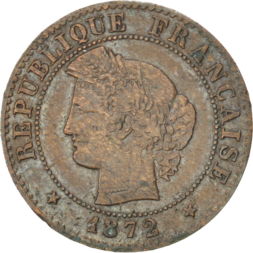 FRANCE, Cérès, Centime, 1872, Paris, KM #826.1, VF(30-35), Bronze, Gadoury #88,