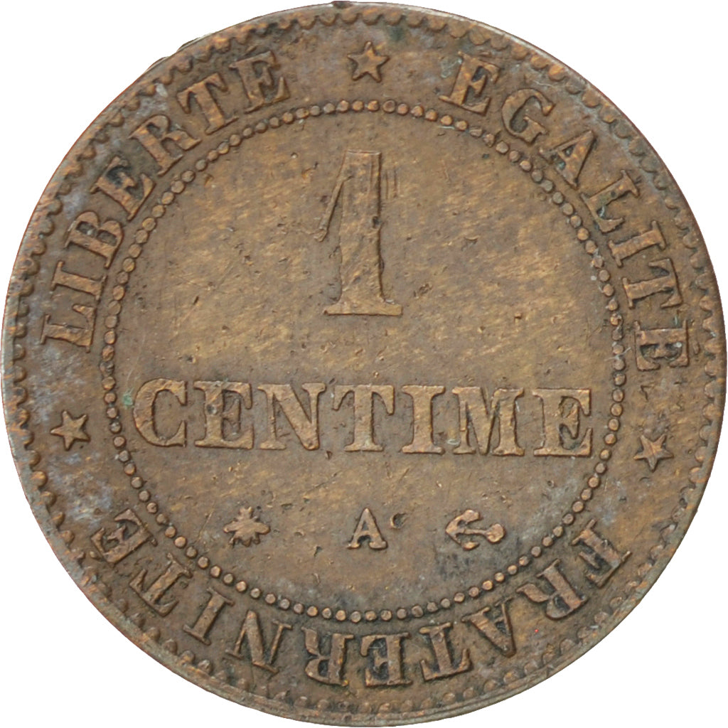 FRANCE, Cérès, Centime, 1872, Paris, KM #826.1, VF(30-35), Bronze, Gadoury #88,