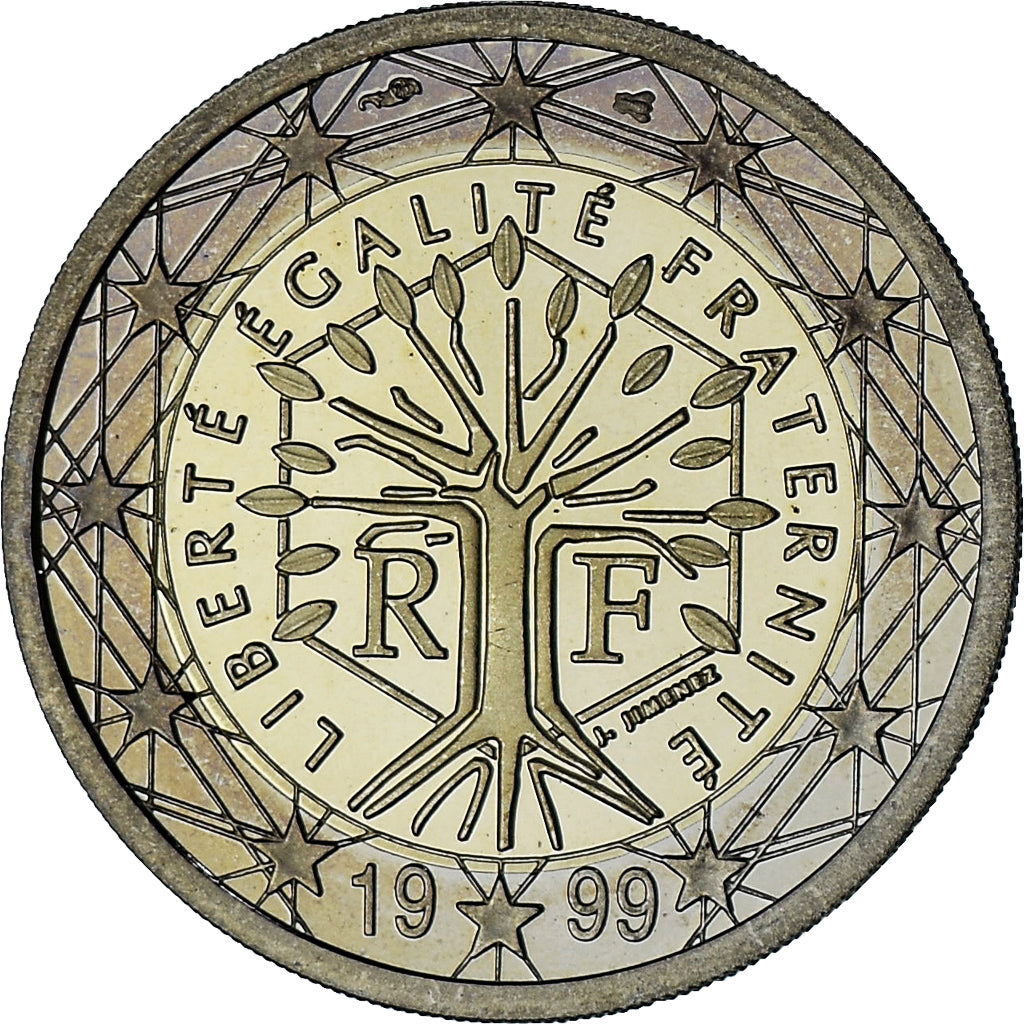 Francja, 2 Euro, 1999, Paris, BE, MS(65-70), Bimetaliczny, Gadoury:8, KM:1289