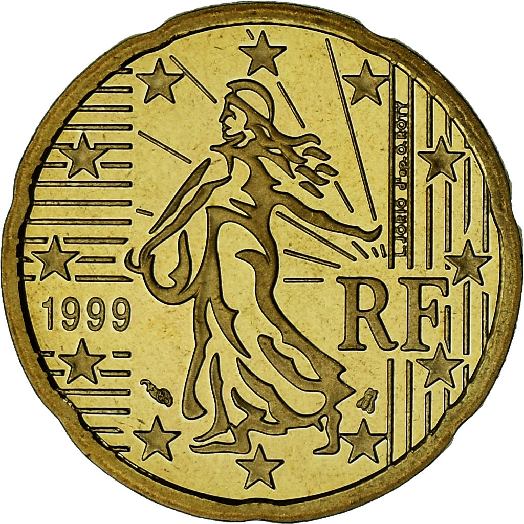 France, 20 Euro Cent, 1999, Paris, BE, MS(65-70), Brass, KM:1286