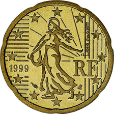 France, 20 Euro Cent, 1999, Paris, BE, MS(65-70), Brass, KM:1286