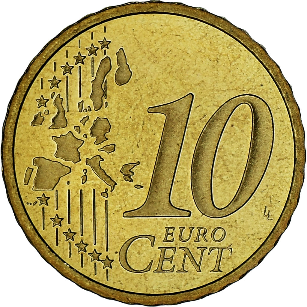 France, 10 Euro Cent, 1999, Paris, BE, MS(65-70), Brass, KM:1285