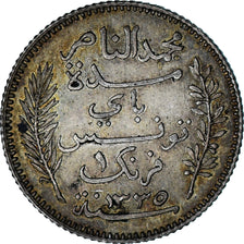 Tunisia, Muhammad V, Franc, AH 1335/1917, Paris, EF(40-45), Silver, KM:238
