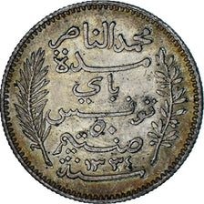 Tunisia, Mohammed V, 50 Centimes, AH 1334/1915, Paris, AU(50-53), Silver, KM:237