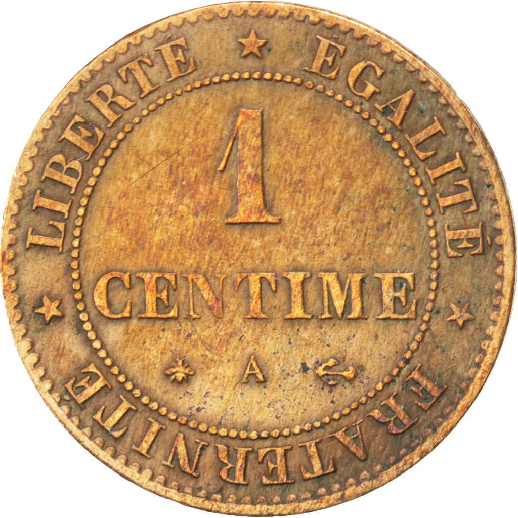 FRANCE, Cérès, Centime, 1875, Paris, KM #826.1, EF(40-45), Bronze, Gadoury #88,
