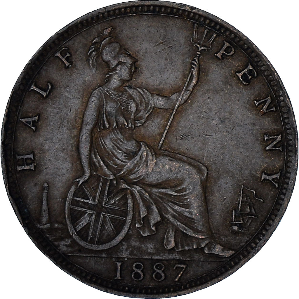 Great Britain, Victoria, 1/2 Penny, 1887, Tower mint, EF(40-45), Bronze, KM:754