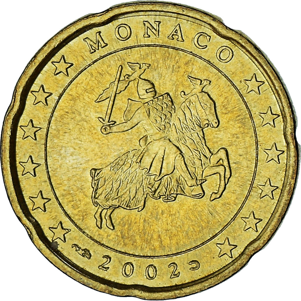 Monaco, 20 Euro Cent, 2002, Monnaie de Paris, MS(60-62), Nordic gold, KM:171