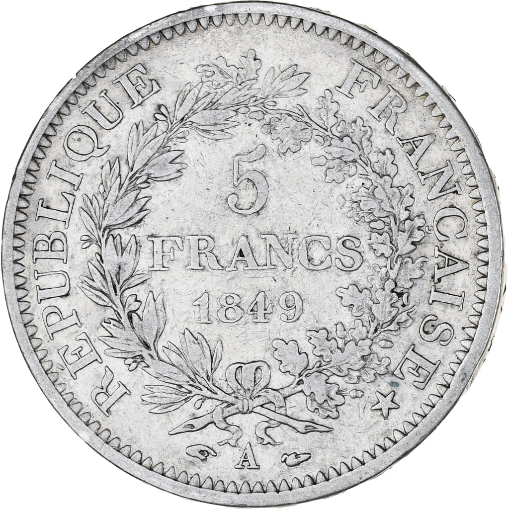 França, Hercule, 5 Francs, 1849, Paris, VF(30-35), Prata, KM:756.1, Gadoury:683