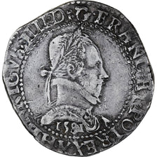 France, Henri III, Franc au Col Plat, 1581, Bordeaux, VF(30-35), Silver