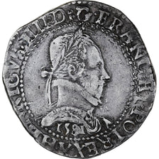 Francia, Henri III, Franc au Col Plat, 1581, Bordeaux, BC+, Plata, Gadoury:496