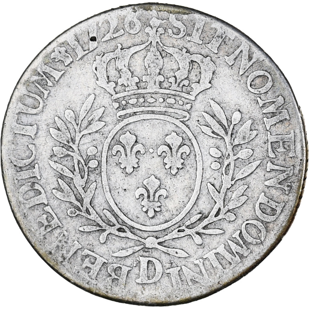 France, Louis XV, 1/5 Écu aux branches d'olivier, 1726, Lyon, VF(20-25)