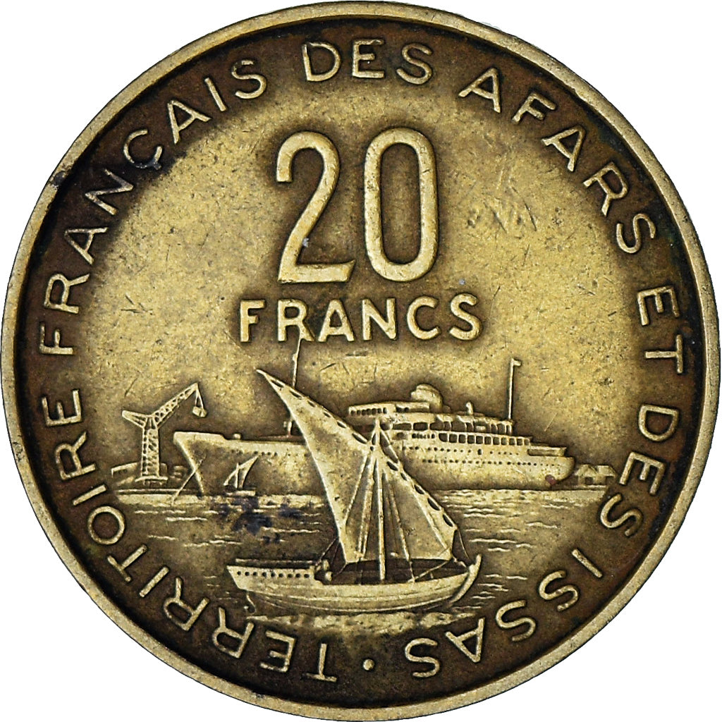 FRENCH AFARS & ISSAS, 20 Francs, 1968, Paris, EF(40-45), Aluminum-Bronze, KM:15