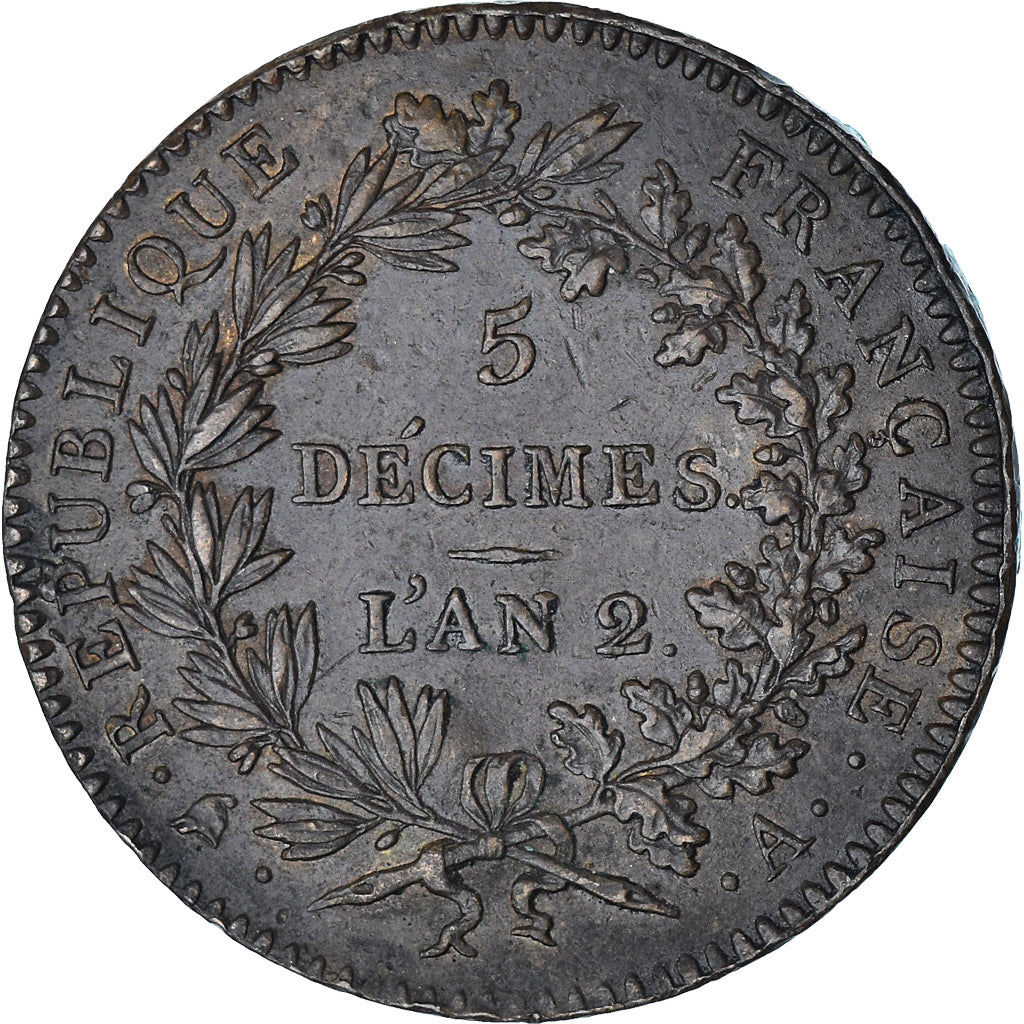 Frankrijk, Régénération, 5 Décimes, An 2, Paris, ZF, Koper, Mazard:261