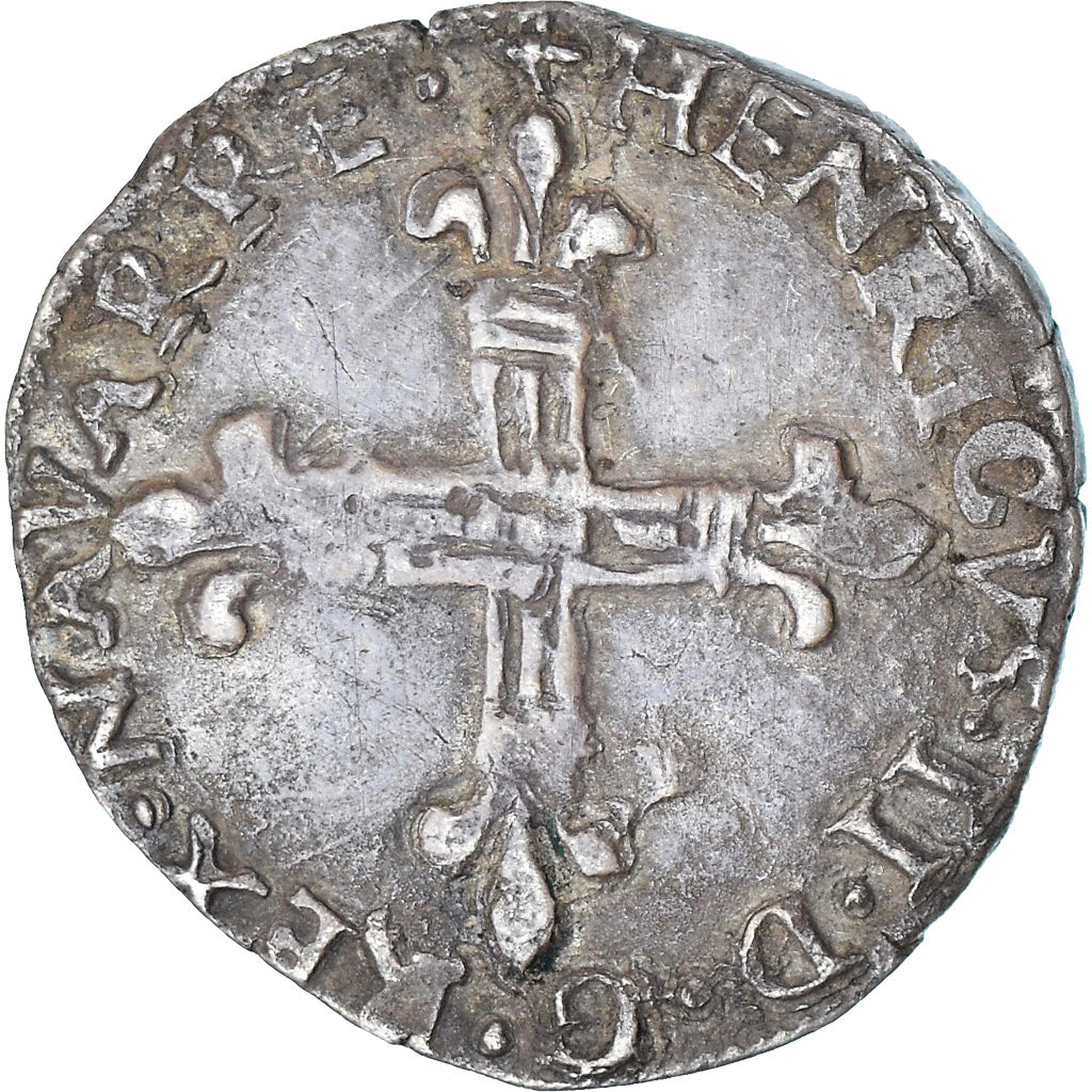 France, Henri II, 1/4 d'écu de Navarre, 1585, Saint-Palais, VF(30-35), Silver