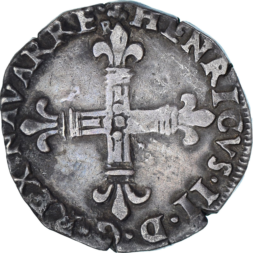 France, Henri II, 1/4 d'écu de Navarre, 1586, Saint-Palais, EF(40-45), Silver