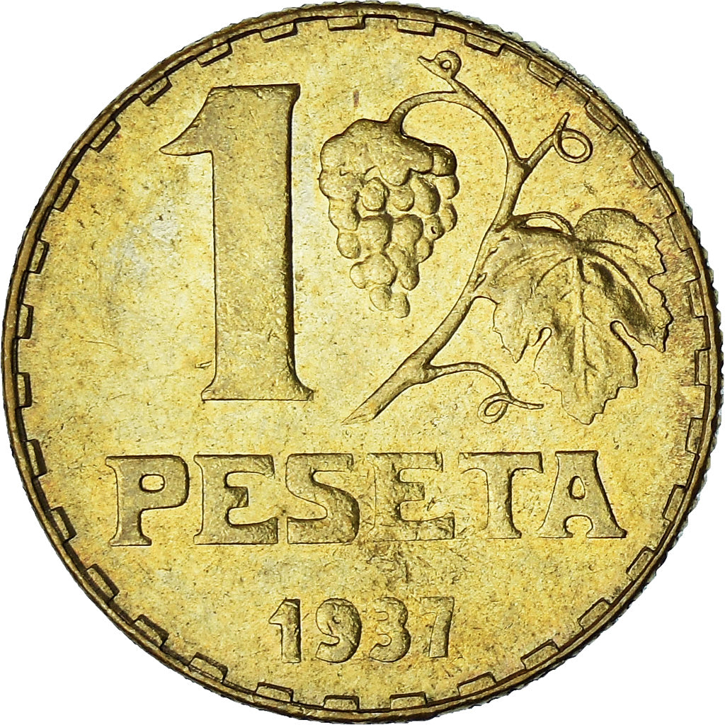 Spain, Rubia, Peseta, 1937, AU(55-58), Bronze-Aluminium, KM:755