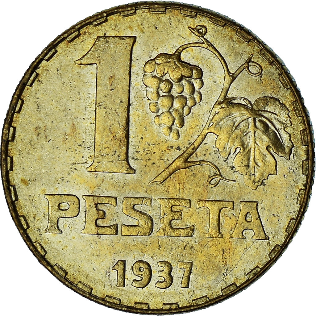 España, Rubia, Peseta, 1937, EBC, Bronce - aluminio, KM:755