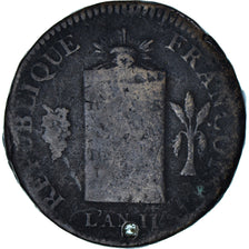 France, 2 sols aux balances daté, 1793 / AN II, Limoges, B+, Cuivre