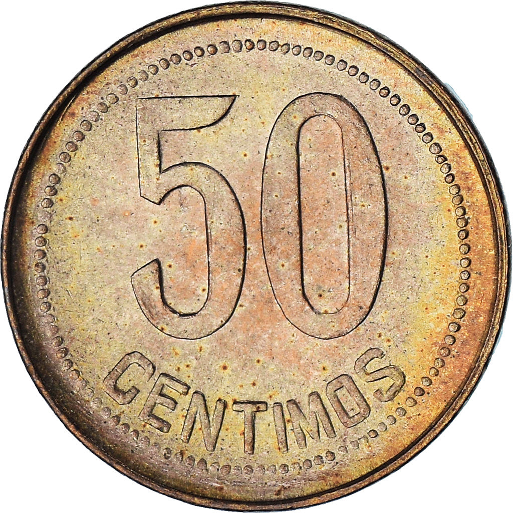 Spain, 50 Centimos, 1937, MS(63), Copper, KM:754