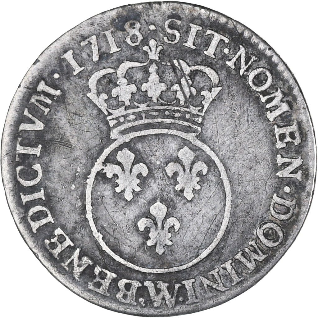 France, Louis XV, 1/10 Écu vertugadin, 1718, Lille, VF(20-25), Silver