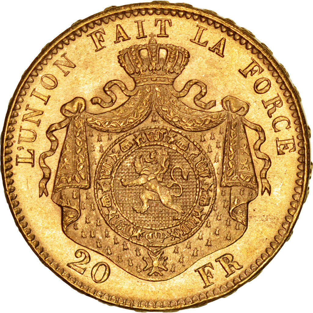 BELGIUM, 20 Francs, 20 Frank, 1875, KM #37, MS(63), Gold, 6.48