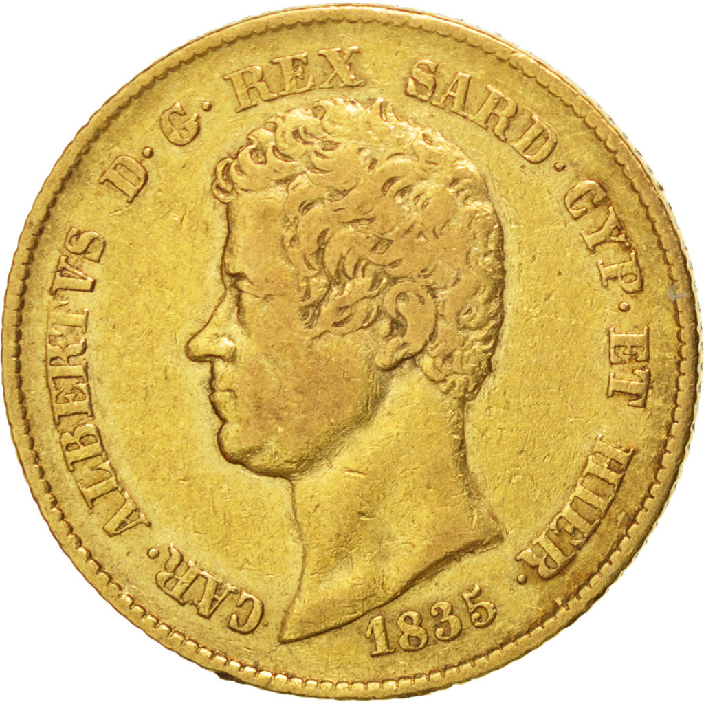 ITALIAN STATES, 20 Lire, 1835, Genoa, KM #131.2, EF(40-45), Gold, 21, 6.42