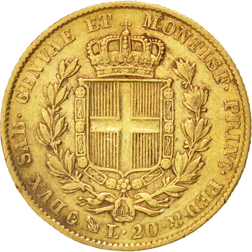 ITALIAN STATES, 20 Lire, 1835, Genoa, KM #131.2, EF(40-45), Gold, 21, 6.42