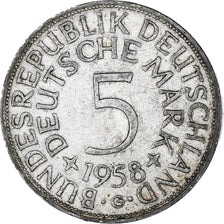GERMANY - FEDERAL REPUBLIC, 5 Mark, 1958, Karlsruhe, EF(40-45), Silver