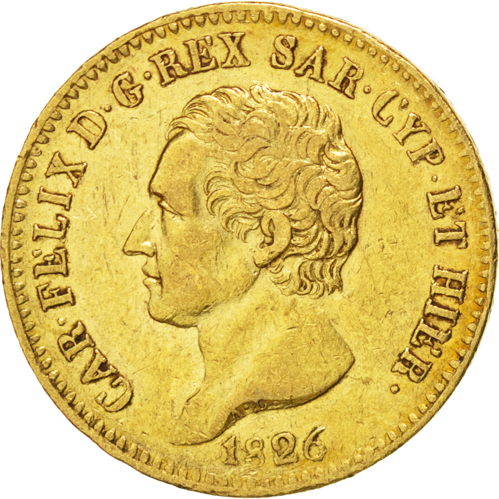 STATI ITALIANI, SARDINIA, Carlo Felice, 20 Lire, 1826, Torino, BB, Oro, KM:118.1