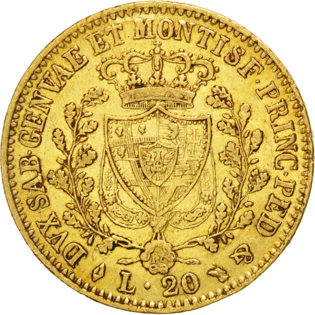 STATI ITALIANI, SARDINIA, Carlo Felice, 20 Lire, 1826, Torino, BB, Oro, KM:118.1