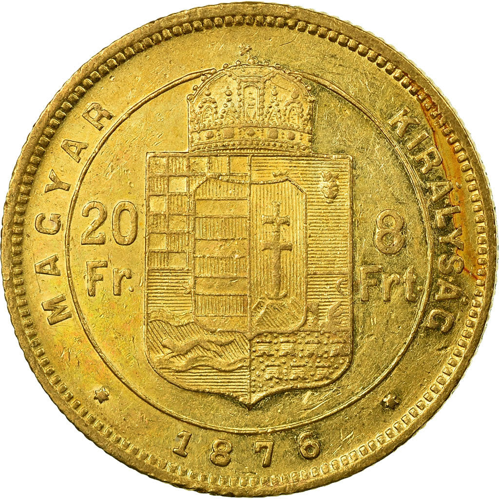 Coin, Hungary, Franz Joseph I, 8 Forint 20 Francs, 1876, Kremnitz, AU(50-53)