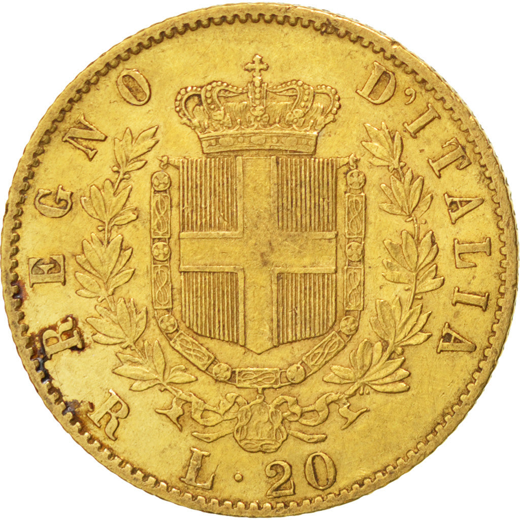 ITALY, 20 Lire, 1875, Rome, KM #10.2, EF(40-45), Gold, 6.42