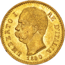 ITALY, 20 Lire, 1880, Rome, KM #21, AU(55-58), Gold, 6.47