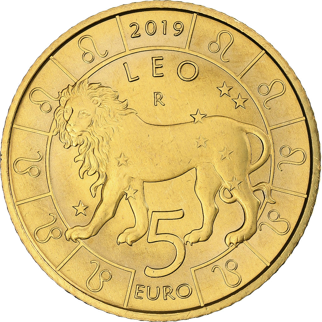 Saint Marin , 5 Euro, Signes du Zodiaque, Lion, 2019, Rome, FDC, Bronzital