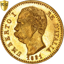 Italia, Umberto I, 20 Lire, 1891, Rome, PCGS, MS64, SPL+, Oro, KM:21, graded,...