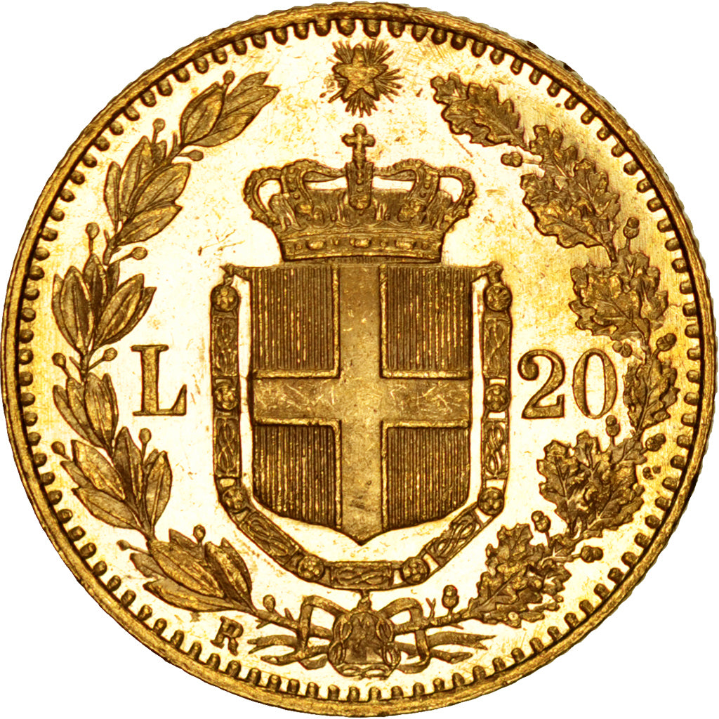 ITALY, 20 Lire, 1893, Rome, KM #21, graded, PCGS, MS(63), Gold, 6.46