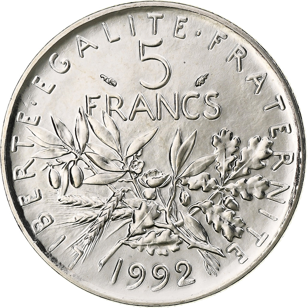 France, Semeuse, 5 Francs, 1992, Monnaie de Paris, BU, MS(65-70), Copper-nickel