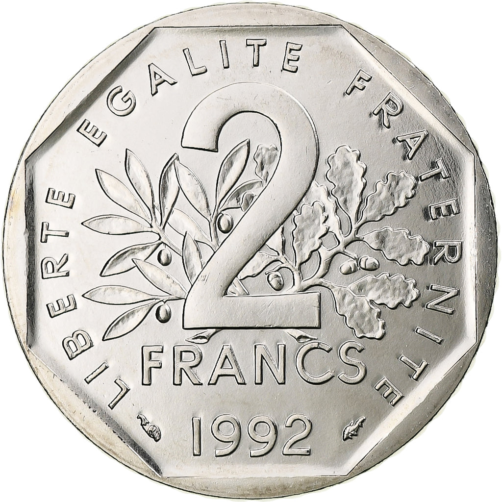 France, Semeuse, 2 Francs, 1992, Monnaie de Paris, BU, MS(65-70), Nickel