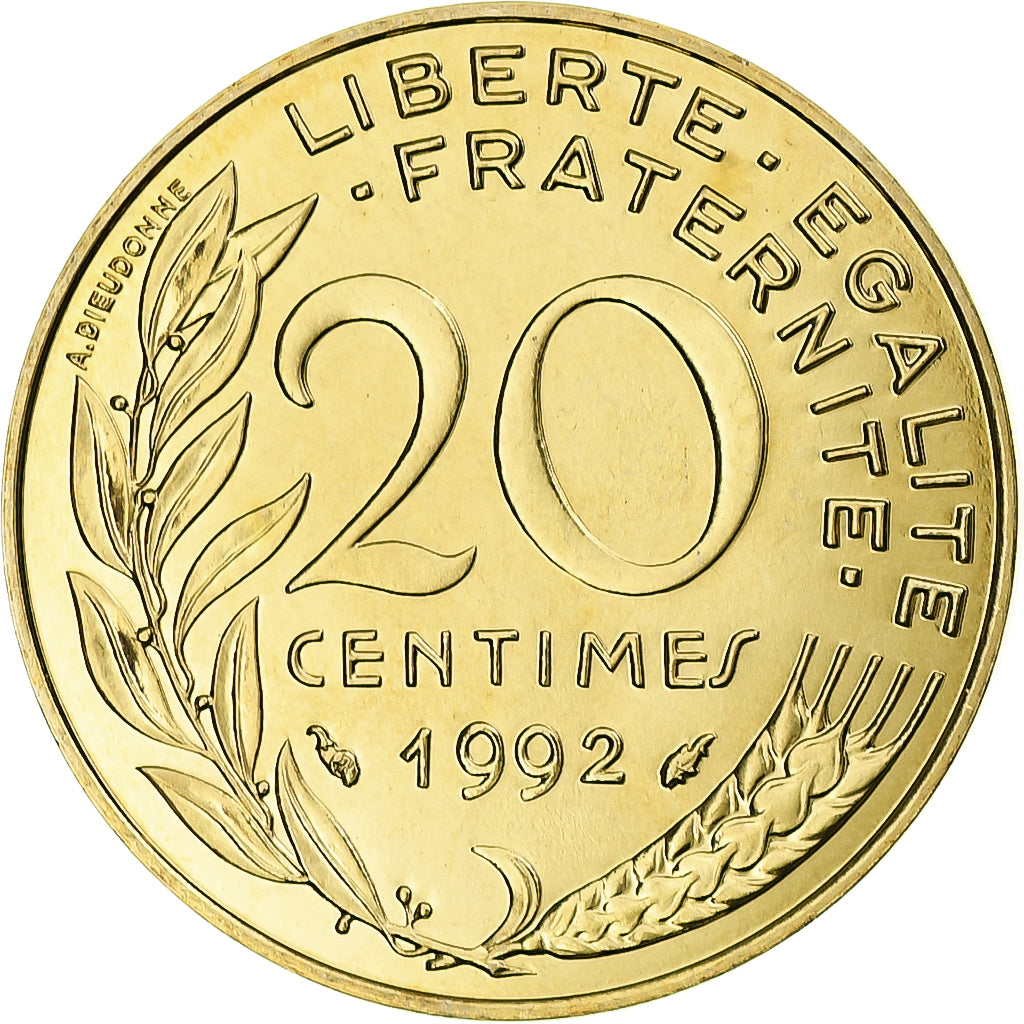 France, Marianne, 20 Centimes, 1992, Monnaie de Paris, BU, MS(65-70)