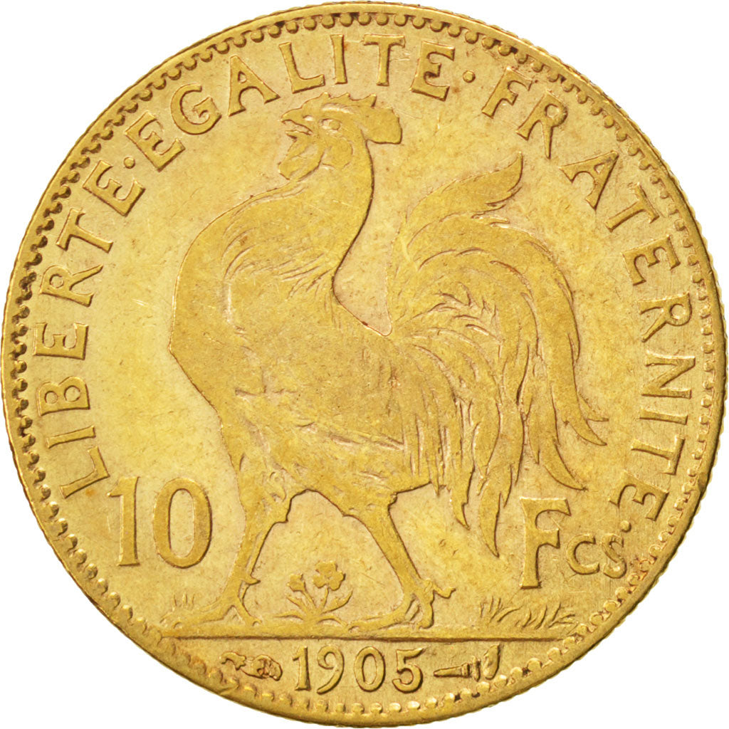 FRANCE, Marianne, 10 Francs, 1905, Paris, KM #846, VF(20-25), Gold, Gadoury...